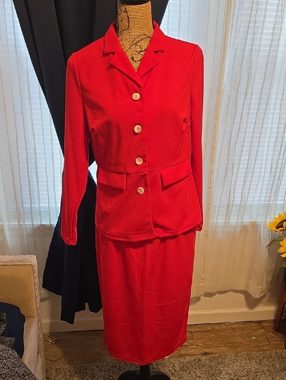 Classic Red Skirt Suit - Tailored Two-Piece Set